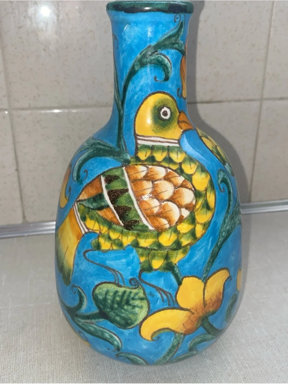 Baudinelli Italy‎ Art Vase Bird Floral Vintage Signed